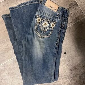 Grace in LA Girls Medium Blue Bootcut Jeans with Beaded Embellished Pockets